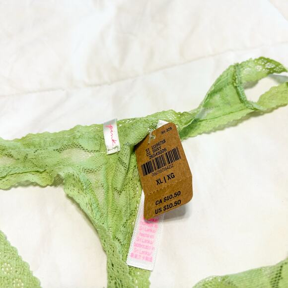 NWT Victoria’s Secret PINK Green Lace Double-Strap Thong Panty XL - Picture 2 of 4